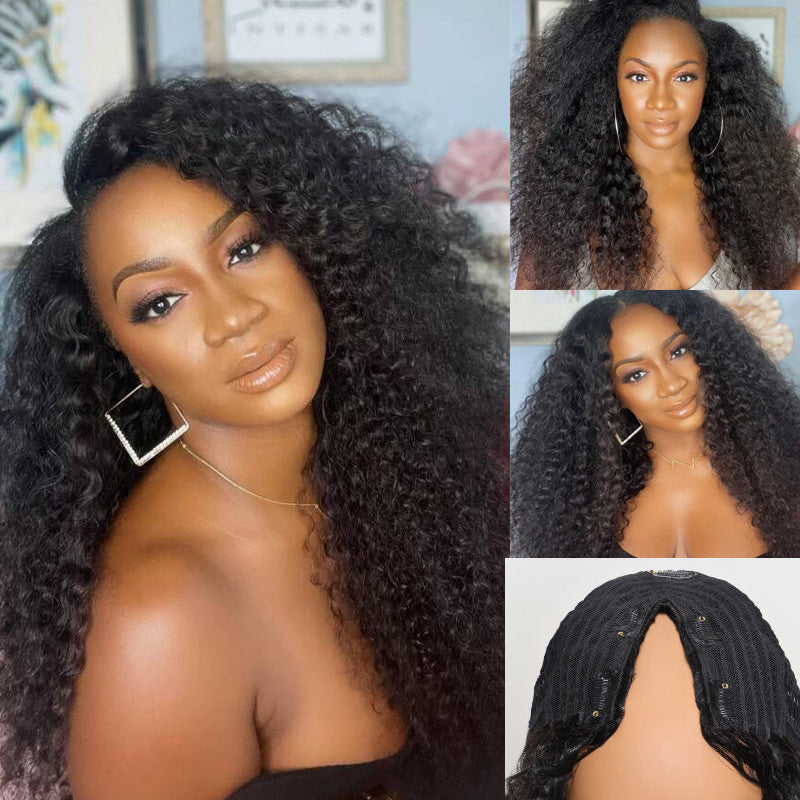 Sunber Upgrade New V Part No Leave Out Glueless Jerry Curly Wig With Affordability price Flash Sale