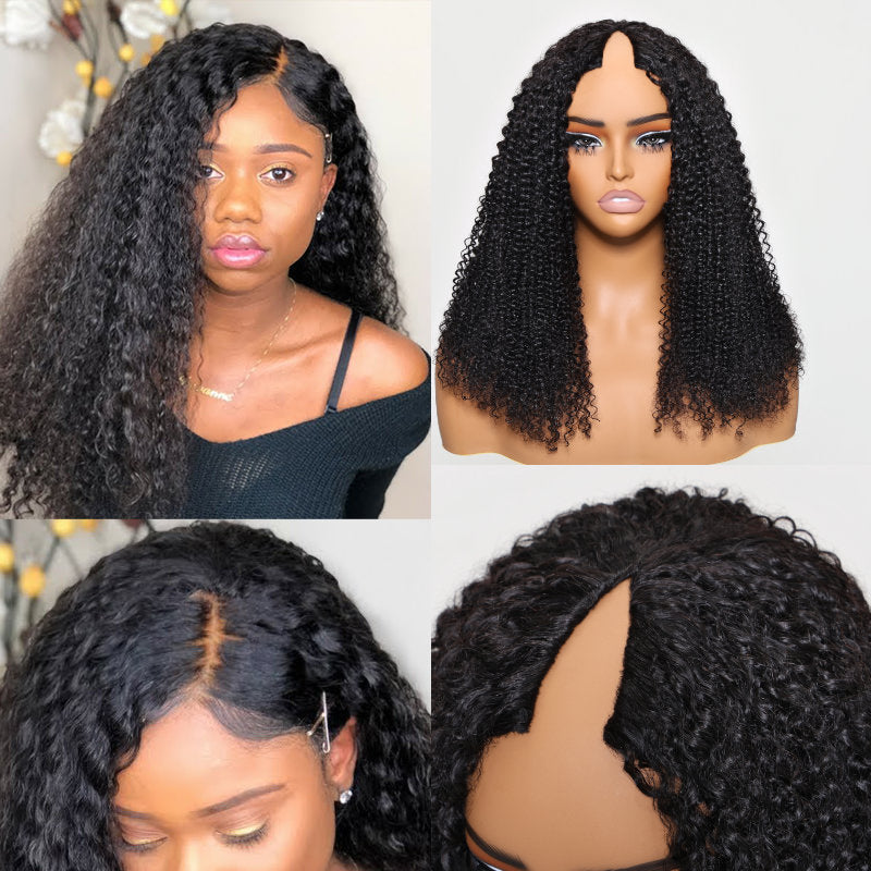 kinky curly v part wig