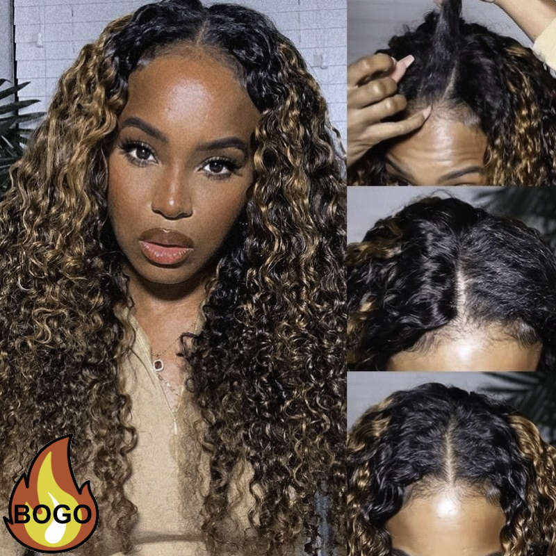 BOGO Sunber U Part Wigs Balayage Highlight Curly Effortless To Put On Human Hair Wig