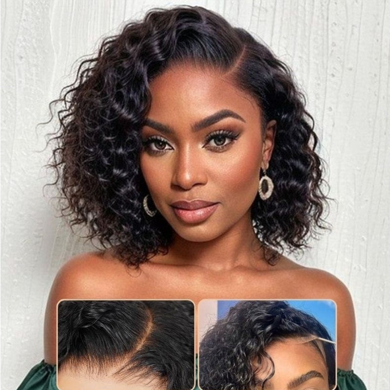 Sunber Water Wave 13x4 Pre Everything Lace Frontal Glueless Pre Cut Put On And Go Human Hair Short Bob Wig Flash Sale