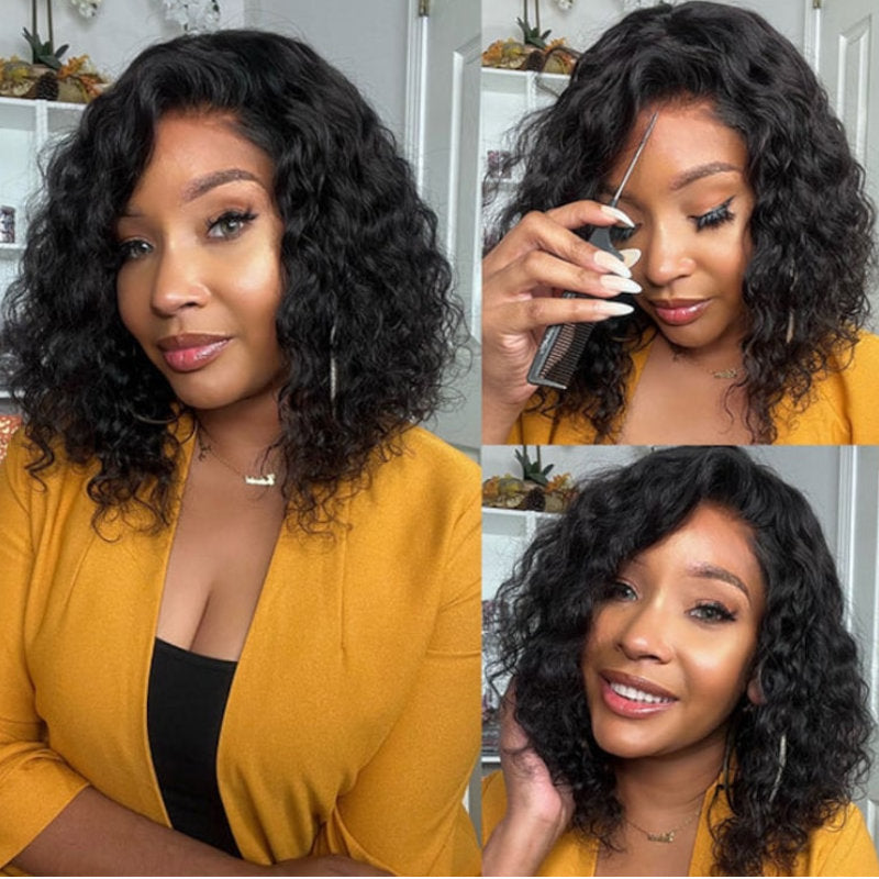 Sunber Water Wave 13x4 Pre Everything Lace Frontal Pre Cut Put On And Go Human Hair Short Glueless Bob Wig Flash Sale