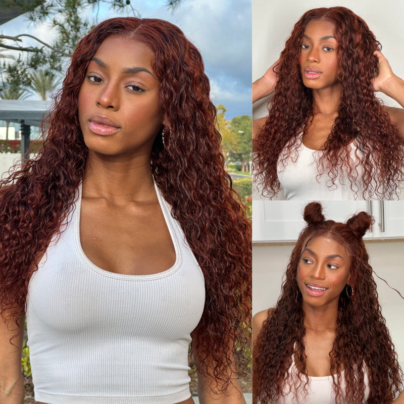 Sunber Reddish Brown Wet And Wavy 13x4 Pre Everything Lace Front Wigs Water Wave Pre-Plucked Human Hair Wigs