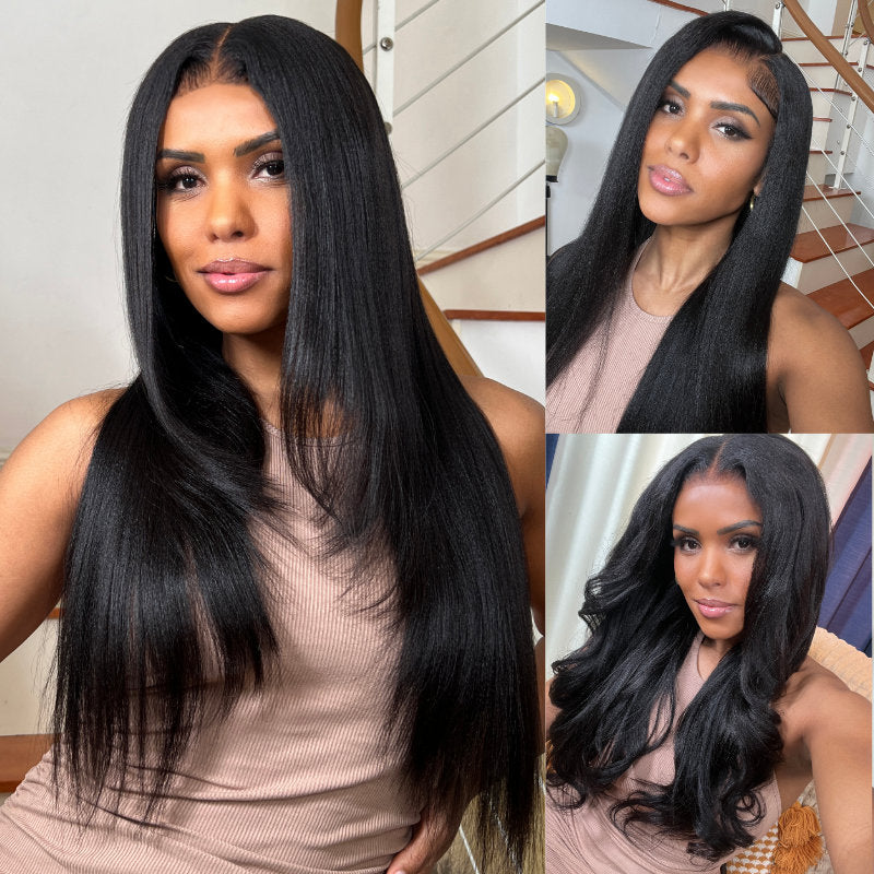 Extra 70% Off |Sunber Yaki Straight Glueless 7x5 Bye Bye Knots Lace Closure Wig With Bleach Knots