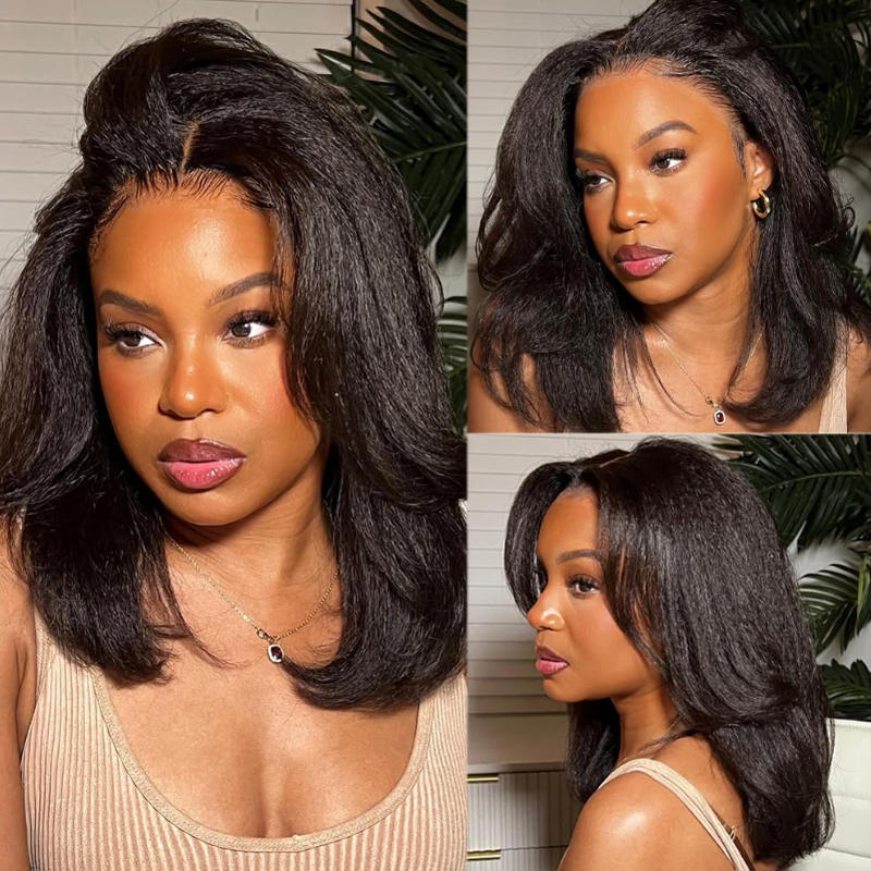 Sunber Blunt Cut Yaki Bob Pre-Cut 13x4 Pre Everything Lace Frontal Straight Human Hair Wig