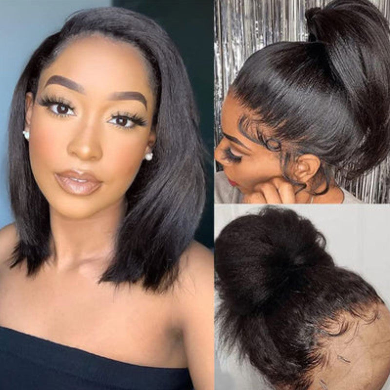 Sunber Blunt Cut Yaki Bob Pre-Cut 13x4 Pre Everything Lace Frontal Straight Human Hair Wig