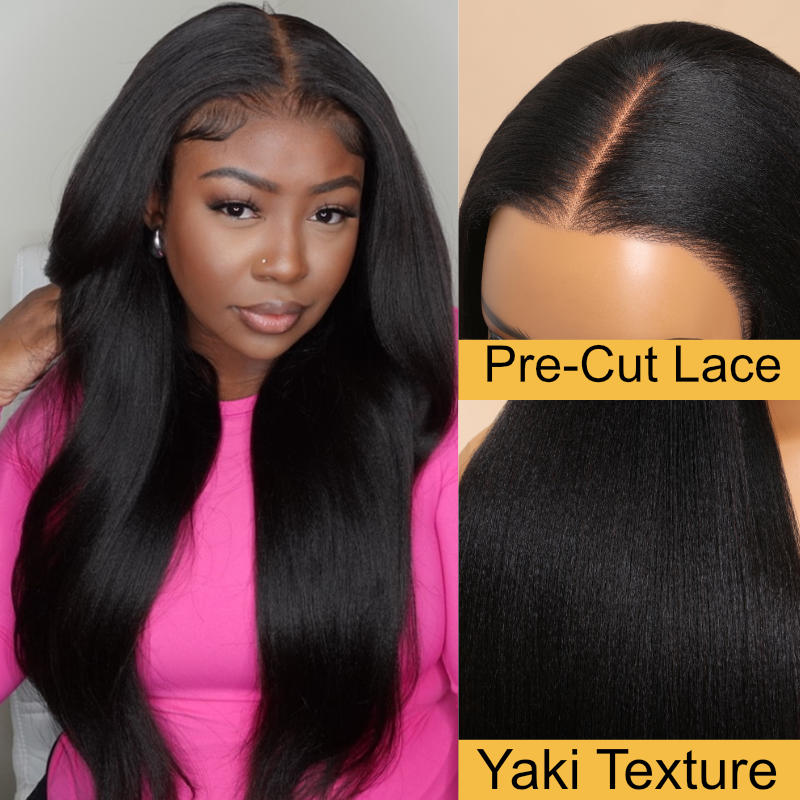 Sunber Yaki Straight Glueless Pre-cut 13X6 Pre Everything Lace Front Wig With Bleach Knots Flash Sale