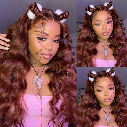 Sunber kinky yaki wavy Reddish Brown 13x4 Lace Front Wigs With Swishy Full And Thick Human Hair