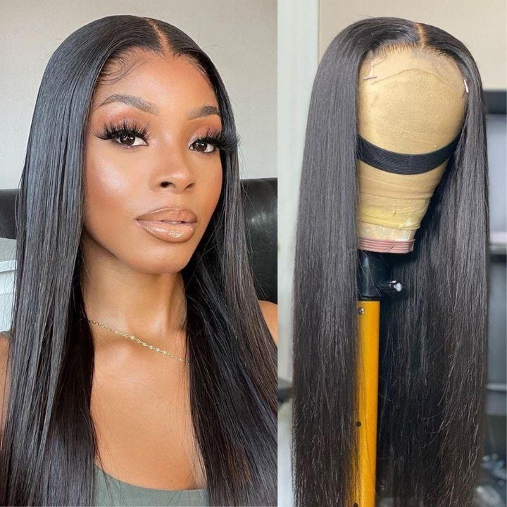 200% Density Bone Straight Invisible Lace Closure Wigs Human Hair Wigs Flash Sale