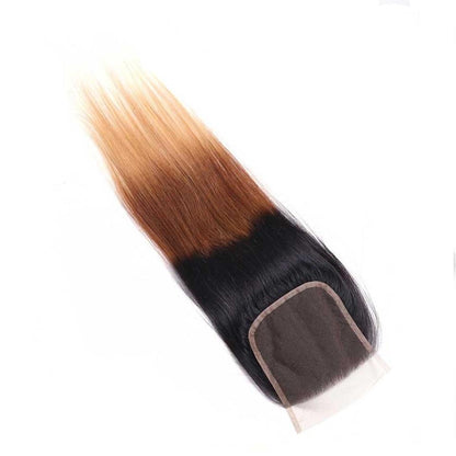 Sunber Hair 1 Pc Ombre T1B/4/27 Human Hair 4*4 Swiss Lace Closure Straight Hair Closure