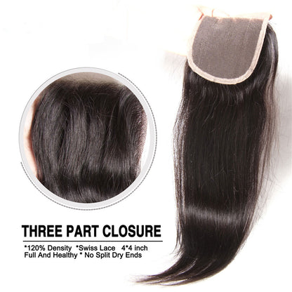 Virgin Peruvian Hair Straight Hair 4 Bundles With 4*4 Lace Closure, Hotsale Peruvian Hair Weaves - Sunberhair