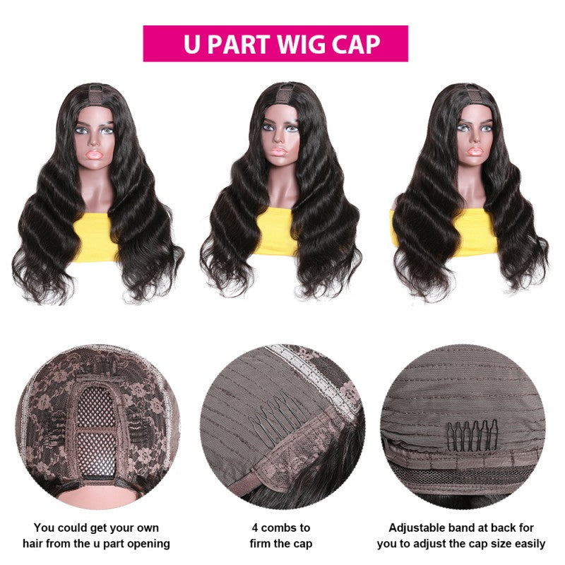 Sunber Body Wave U Part Wig Human Hair Natural Color For Women Flash Sale