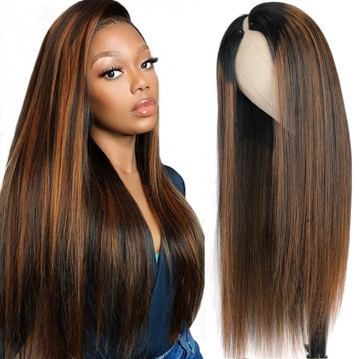 Sunber Ombre Balayage Highlight Silk Straight V Part Wigs Flash Sale