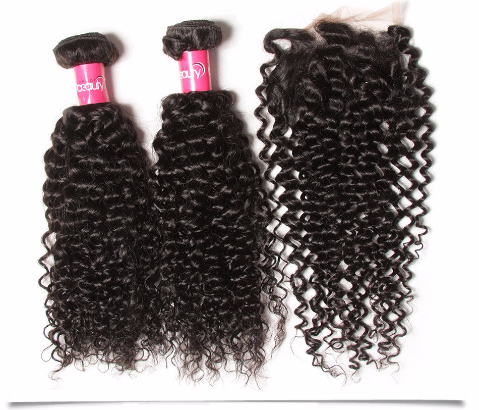 Malaysian Virgin Curly Hair 3 Bundles with 4&quot;*4&quot; Lace Closure, 