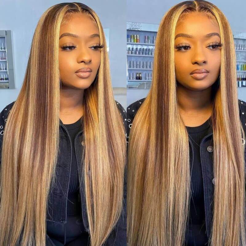 Flash Sale Sunber Undetectable Skin Melt Lace Wig Lace Front Wigs Straight Honey Highlight Wig