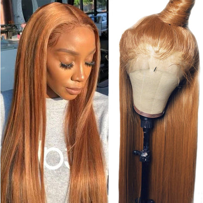 Sunber Bone Straight Ginger Brown Color 13*4 Lace Front Human Hair Wigs