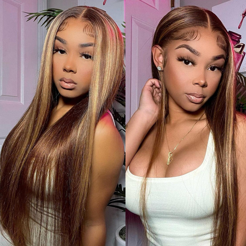 Flash Sale Sunber Undetectable Skin Melt Lace Wig Lace Front Wigs Straight Honey Highlight Wig