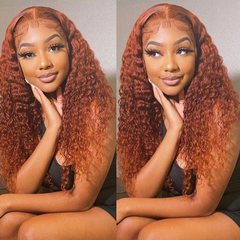 Flash Sale Sunber Precolored Ginger Brown 13×4 Lace Front Wig Jerry Curly Human Hair Wigs