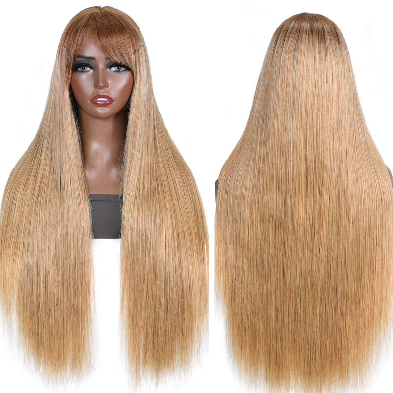 Cleareance Sale Ombre Blonde Silky Straight 13 By 4 Lace Front Wigs With Brown Bangs Flash Sale