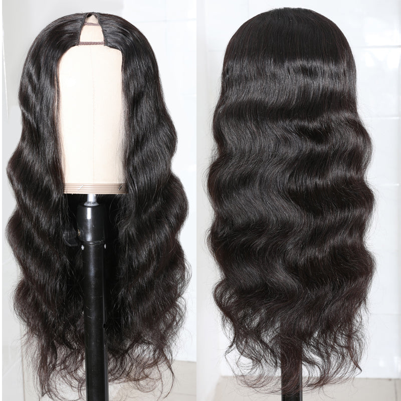 Flash Sale Sunber Body Wave Affordable No Lace V  Part Wig Natural Color Human Hair