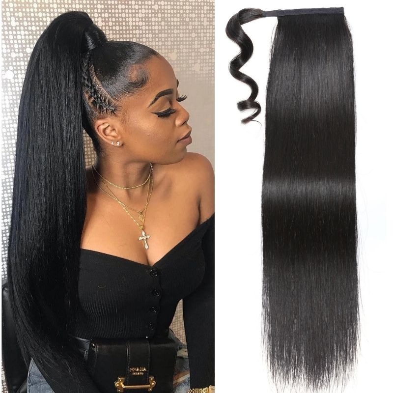 【20”=$36】Flash Sale Sunber Silky Straight Ponytail Clip In Hair Extensions Human Hair