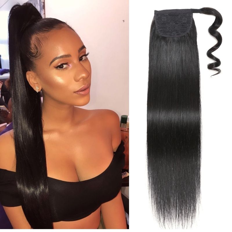 【20”=$36】Flash Sale Sunber Silky Straight Ponytail Clip In Hair Extensions Human Hair