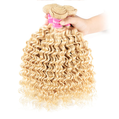 Sunber 3 Bundles 613 Blonde Deep Wave Hair Weave 10-24 Inch On Sale