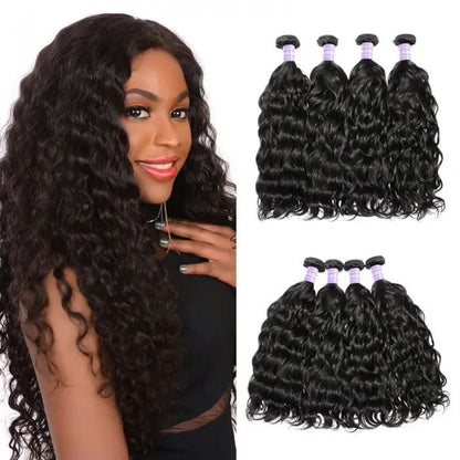 Sunber Natural Black  4Bundles Human Hair Weaves With  Natural Wave Hair