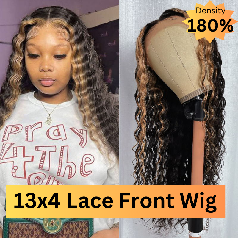 Sunber Blonde Skunk Stripe Deep Wave 13x4 Lace Front Wig With Highlighted Hair Flash Sale