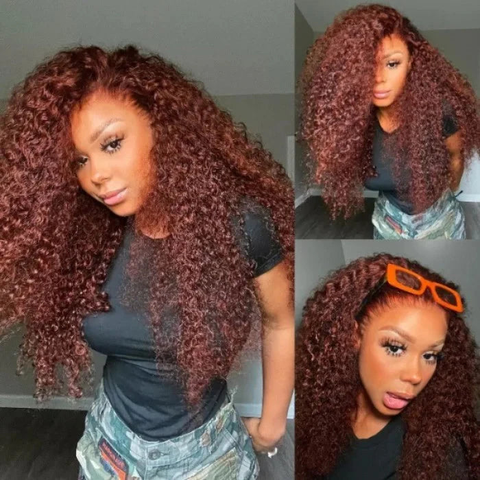 Flash Sale Sunber Reddish Brown Kinky Curly Wigs Glueless Human Hair Wigs