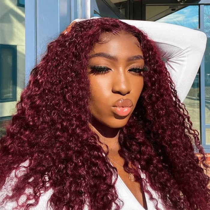 Sunber Flash Sale 2 Wigs Burgundy Curly Lace Part Wigs And Kinky Straight U Part Wig