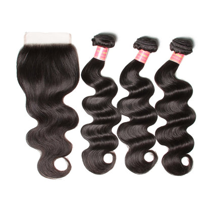 Sunber Hair 3 Bundles With 4*4 Transparent Lace Closure Body Wave Hair