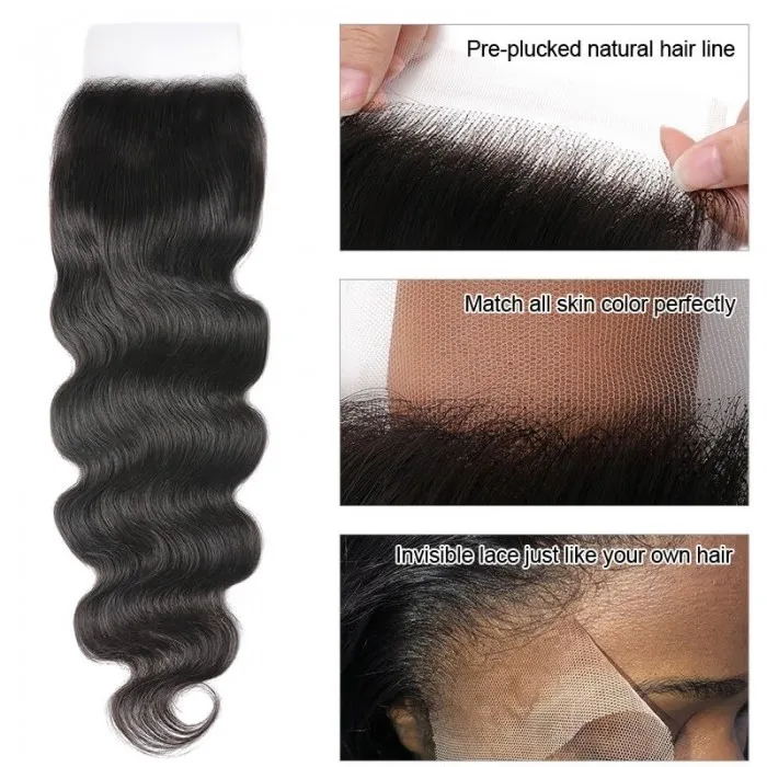 Sunber 1 Pc 5x5 HD Lace Closure Body Wave Hair Deep Parting Transparent Lace Closure Invisible Knots Human Hair Closure