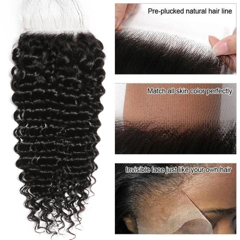 Sunber 1 Pc 5x5 HD Lace Closure Bouncy Jerry Curly Hair Deep Parting Transparent Lace Closure Invisible Knots Human Hair Closure