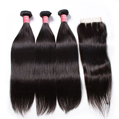 Sunber Hair Brazilian Virgin Hair Silky Straight Hair 3 Bundles Human Hair Weaves With 4x4 Lace Closure