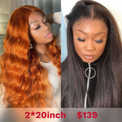 Sunber Full And Thick 20INCH Kinky Straight U Part Wig &amp;20INCH Ginger Body Wave Lace Part Wig Flash Sale