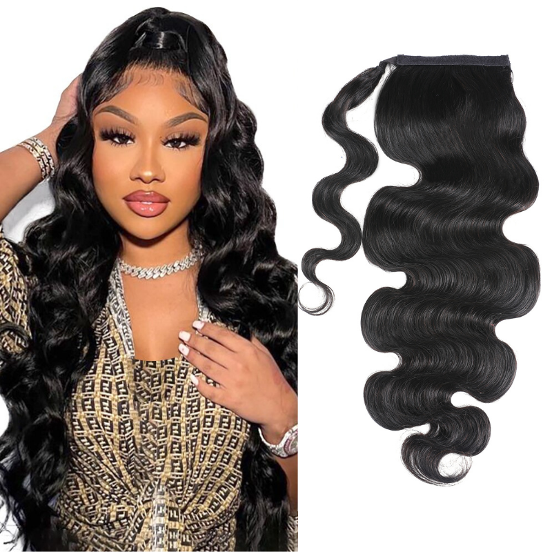 Sunber High Ponytail With Clip In Wrap-around Body Wave Ponytail Extension Human Hair