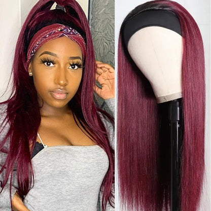 Sunber Ombre 99J Burgundy Color Straight Headband Wigs with Black Root 150% Density Glueless Human Hair Wigs