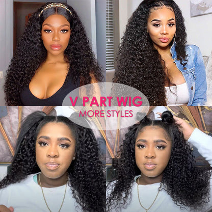 Sunber Effortless To Put On Curly V Part Wig Small Cap Human Hair Wig No Leave Out Glueless Upgrade U Part Wigs