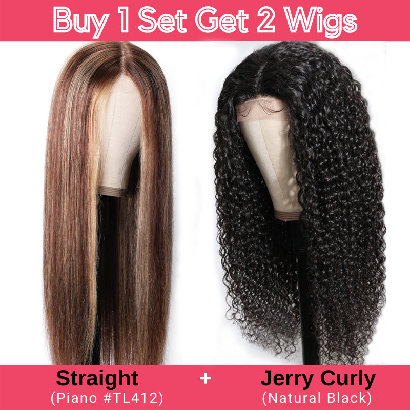 Buy 1 Get 2 Lace Part Human Hair Wigs In Piano Highlight Straight &amp; Black Curly Wigs Bulk Sale IG Flash Sale