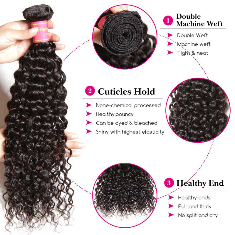 Sunber Hair Brazilian Virgin Curly Hair 3 Bundles with 4*4 Lace Closure 100% Human Hair