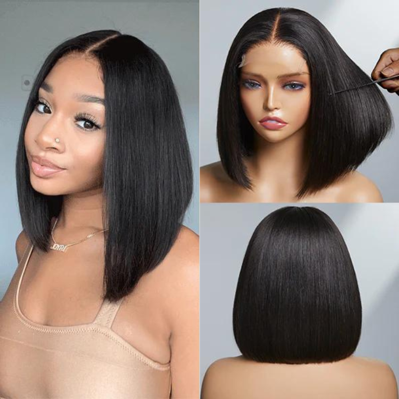 Extra 60% OFF | Sunber Blunt Cut Short Bob Pre-Cut Lace Wig Human hair