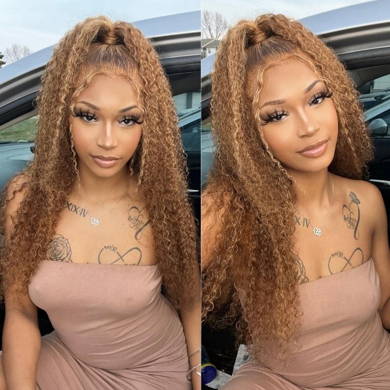 BOGO Sunber Jerry Curly Ombre Honey Blonde Highlight Lace Frontal Wigs