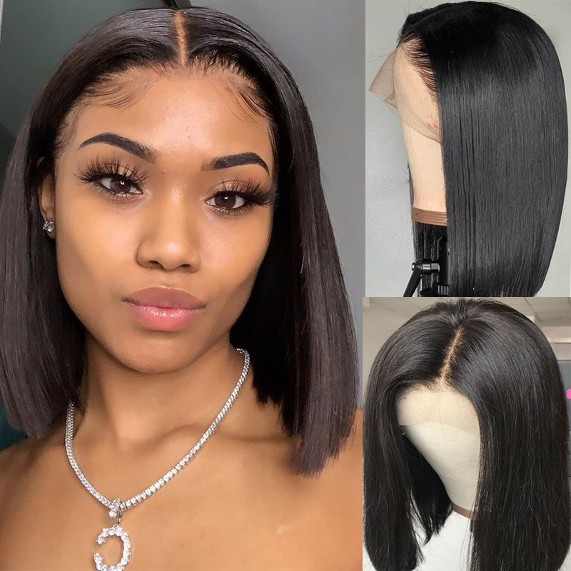 Sunber 13x4 Lace Front Wigs Short Straight Bob Virgin Human Hair Wigs With Pre Plucked Hairline 150% Density