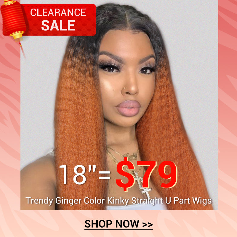 Clearance Sale Ombre Ginger Color U Part Wig Kinky Straight Glueless Human Hair Wigs 180% Density