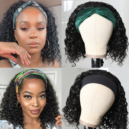 Sunber Headband Bob Wigs Water Wave Glueless Human Hair Wigs 150% Density Easy Wear &amp; Go Wigs