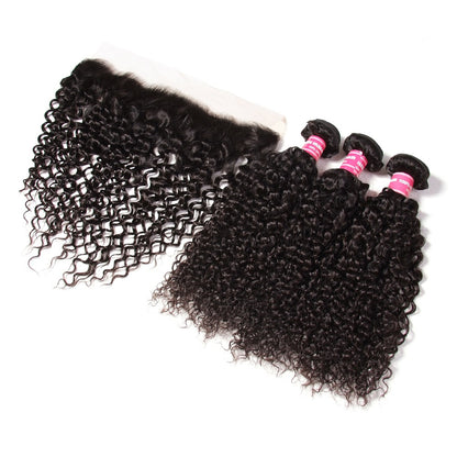 Malaysian Curly Hair 3 Bundles with 13*4 Lace Frontal, Cheap 100% Virgin Hair - Sunberhair