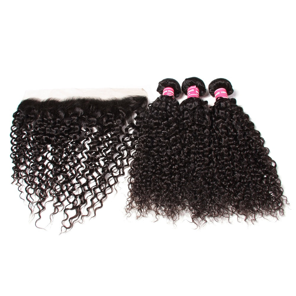 Malaysian Curly Hair 3 Bundles with 13*4 Lace Frontal, Cheap 100% Virgin Hair - Sunberhair