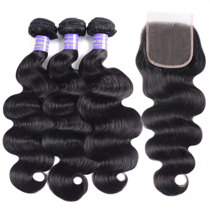 Sunber Brazilian Body Wave Affordable Remy Human Hair 3 Bundles With 4x4 Swiss Lace Closure