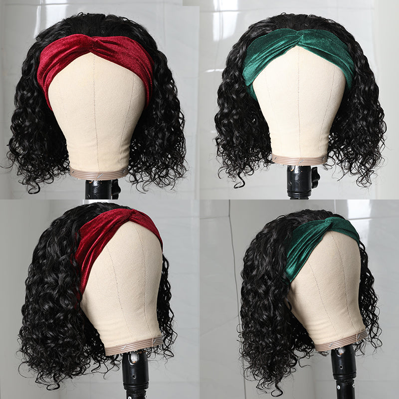 Sunber Short BOB Headband Wigs Water Wave Best Human Hair Wigs Glueless Scarf Wigs