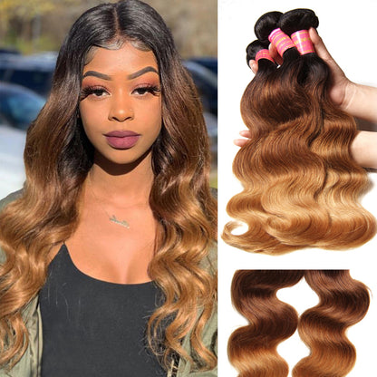 Sunber Hair Peruvian Ombre T1B/4/27 Color Body Wave Hair Weave 3 Bundle Hair Extensions